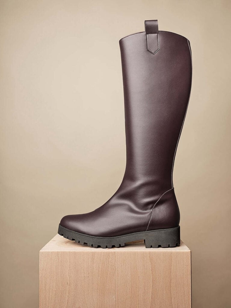Bhava Fargo vegan knee high boots in burgundy