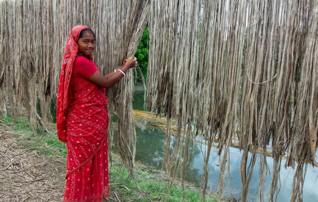Woman Drying Jute