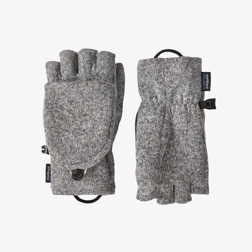 Patagonia sustainable fingerless gloves in grey wool