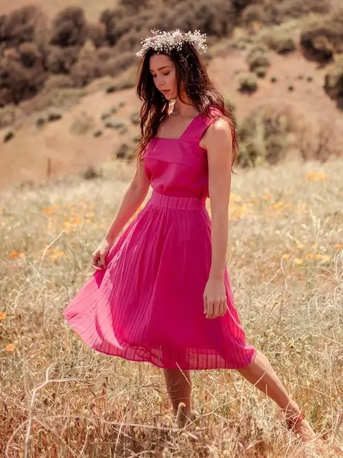 Woman wearing a pink Valani dress