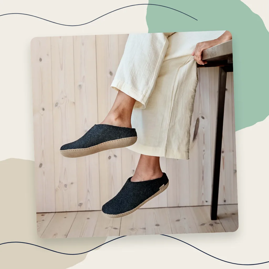 Glerups felted wool slip-on slippers with leather soles
